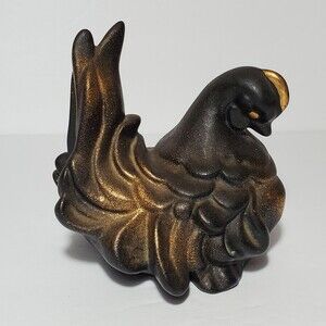 Chicken Hen Figurine Black and Gold Bird